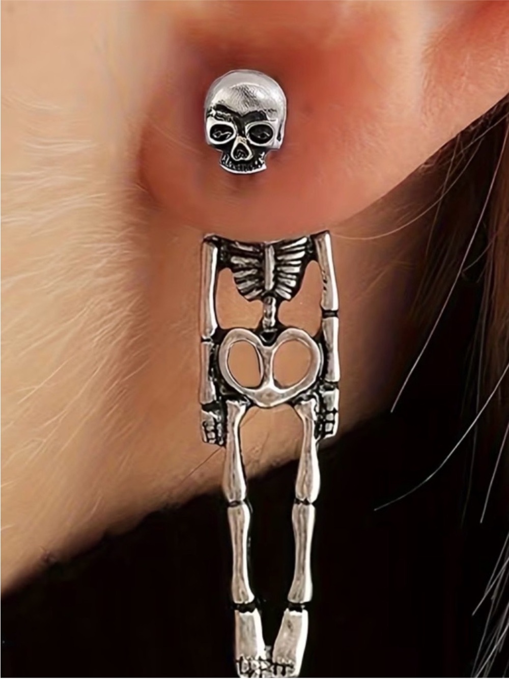 Silver Skeleton Drop Earrings for Women - Gothic Skull Stud Stainless new
